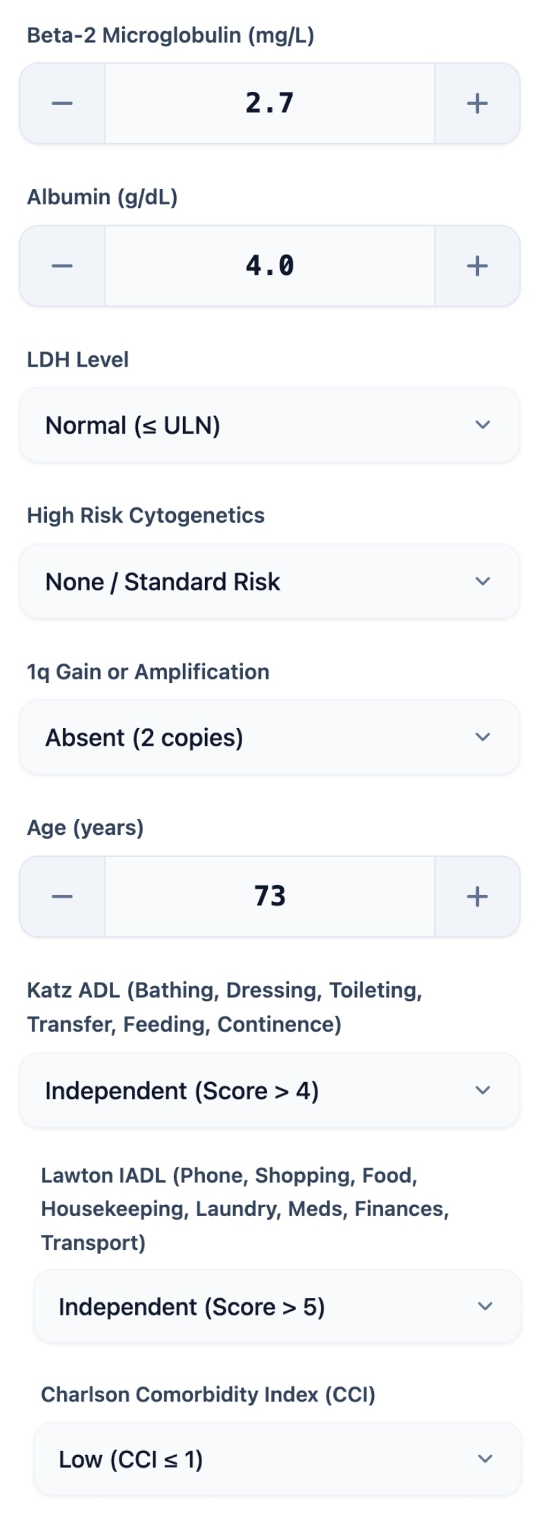 Myeloma Master Panel Input Interface