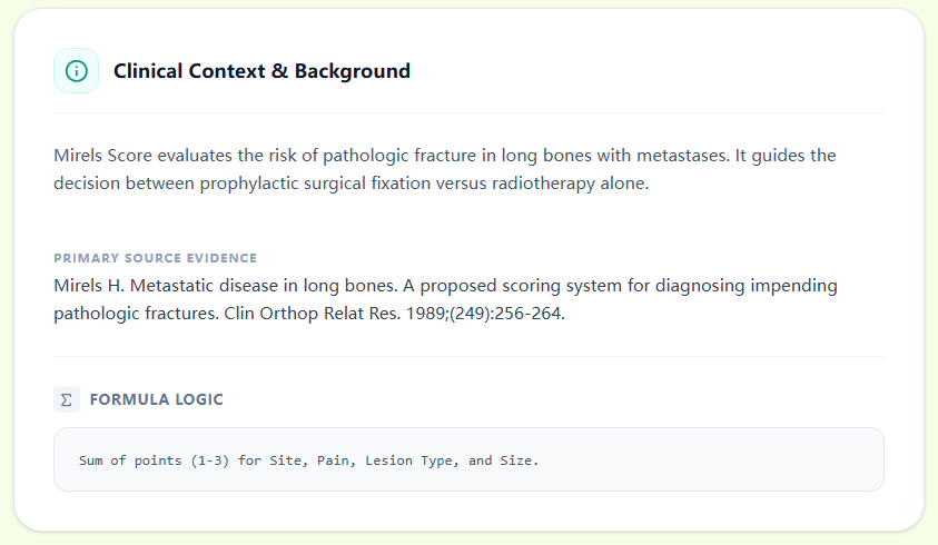 Mirels Score clinical background summary