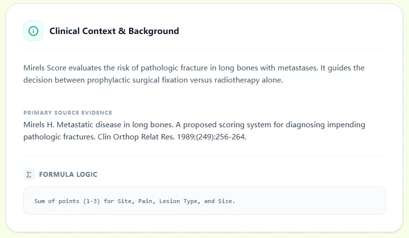 Mirels Score clinical background summary