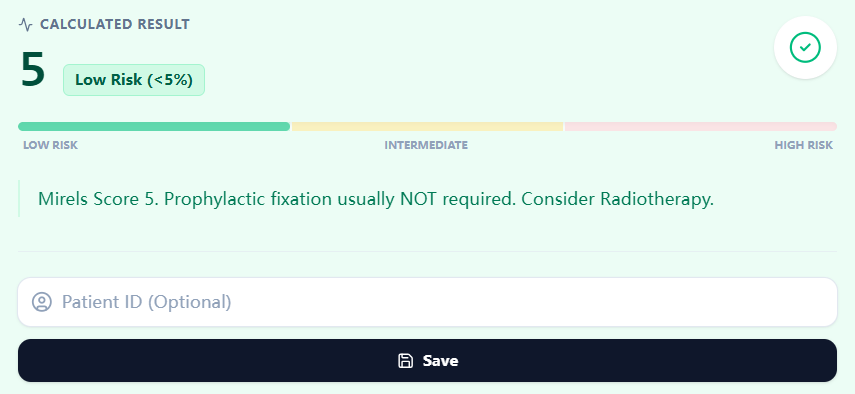 Mirels Score results view