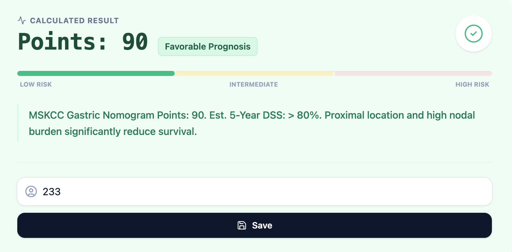Example output showing a favorable prognosis result