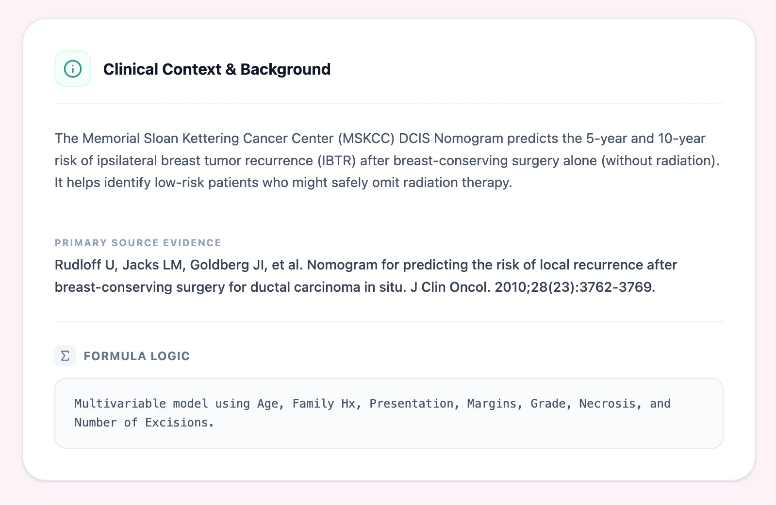MSKCC DCIS Nomogram Clinical Background