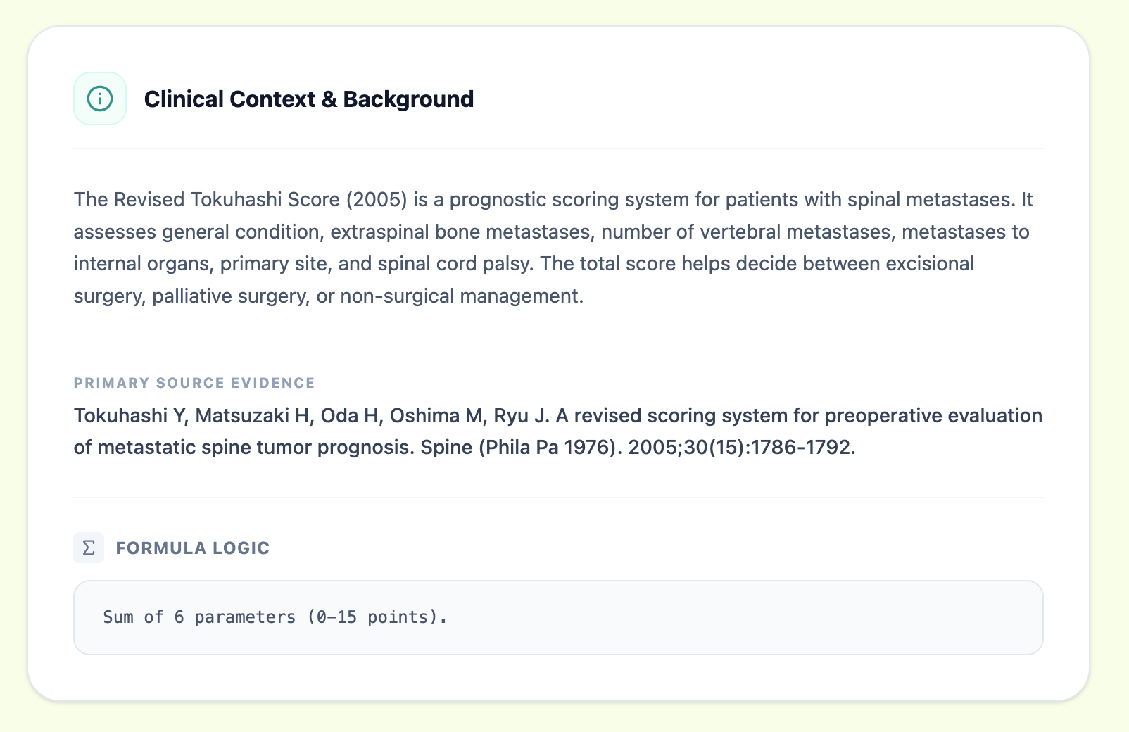 Tokuhashi Score Clinical Background