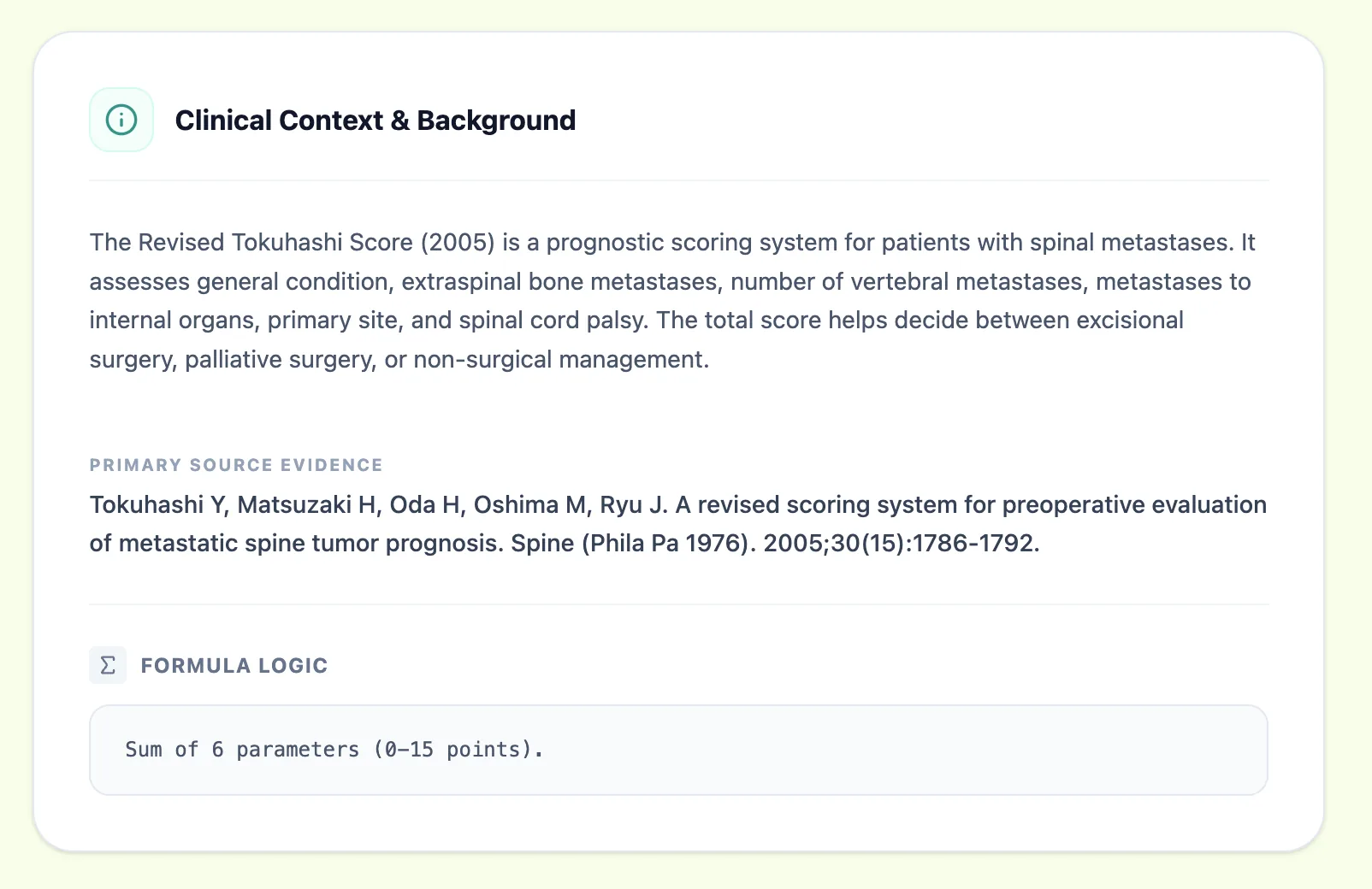 Tokuhashi Score Clinical Background