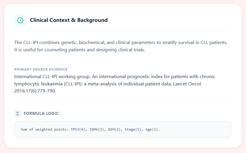CLL-IPI Clinical Background Formula Overview