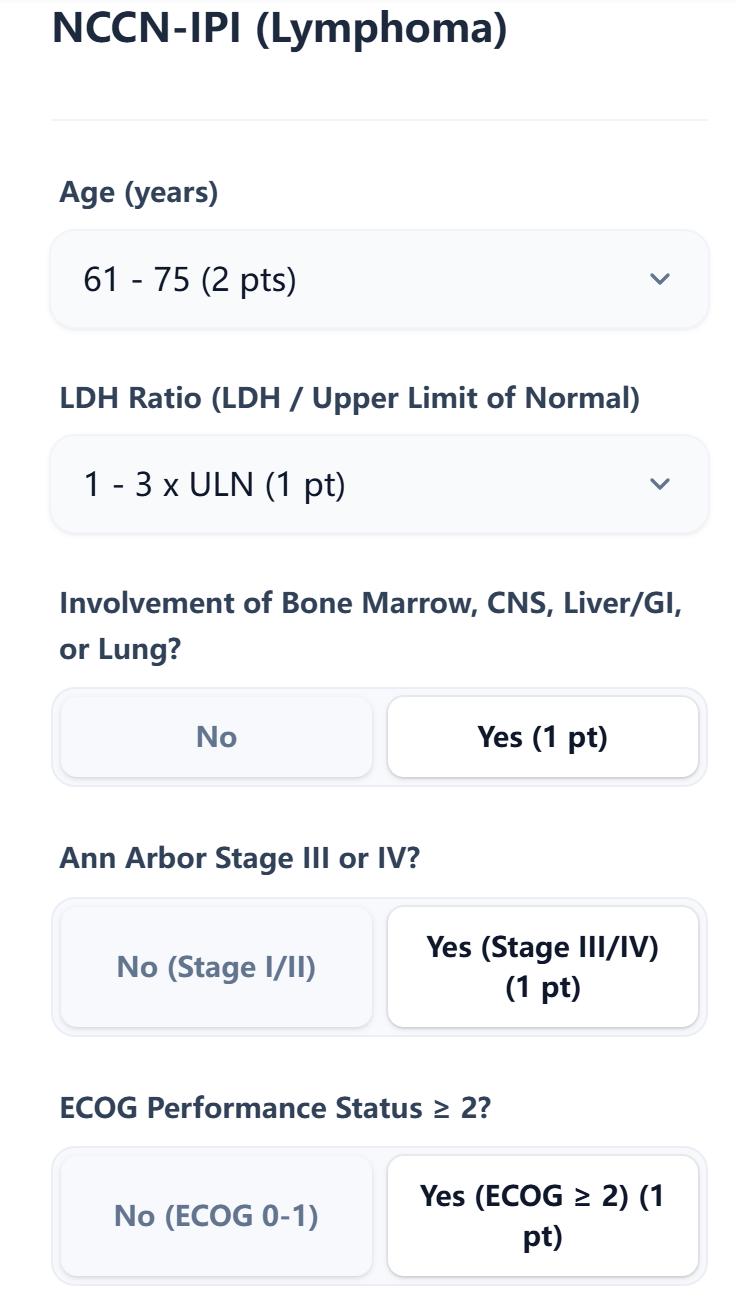 NCCN-IPI Calculator Input Form