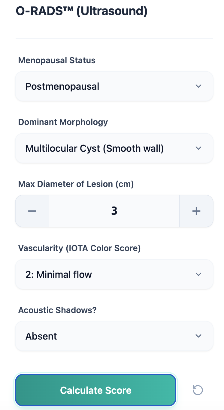 O-RADS Calculator input form